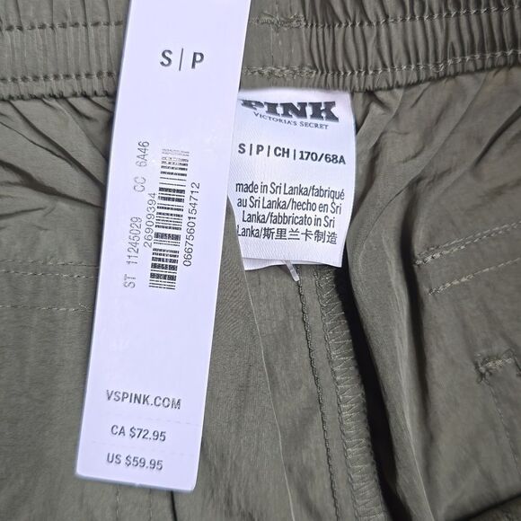 1198 NWT Pink Victoria's Secret Parachute Cargo Pants Casual New Olive - Picture 6 of 7